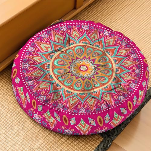 Mandala Meditation Cushion, Boho Meditation Mat, Meditation Pillows for Sitting on Floor, Cushions for Sitting in Home and Outdoor, Round Floor Pillows Cushion Seating for Yoga Accessories 22'' X 22'' - Image 4