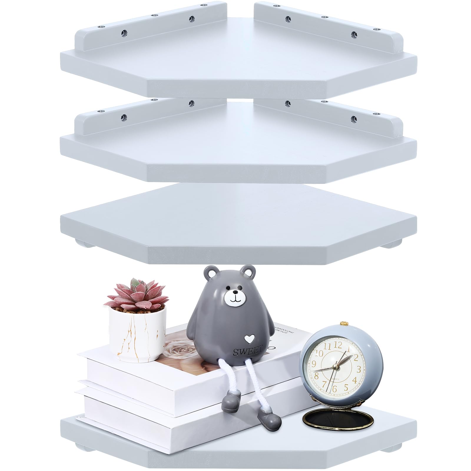 4 Set Wood Corner Shelf Wall Mount Corner Floating Shelves Corner Wall Shelf Corner Storage Shelf Corner Wall Shelf Organizer for Bedroom Living Room Bathroom Kitchen (White)