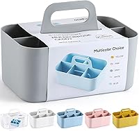 AOZITA Grey Stackable Plastic Caddy Organizer with Handle - Multiuse Tote Bin for Crafts, Office, Kitchen, Bathroom, Makeup & Dorm Storage