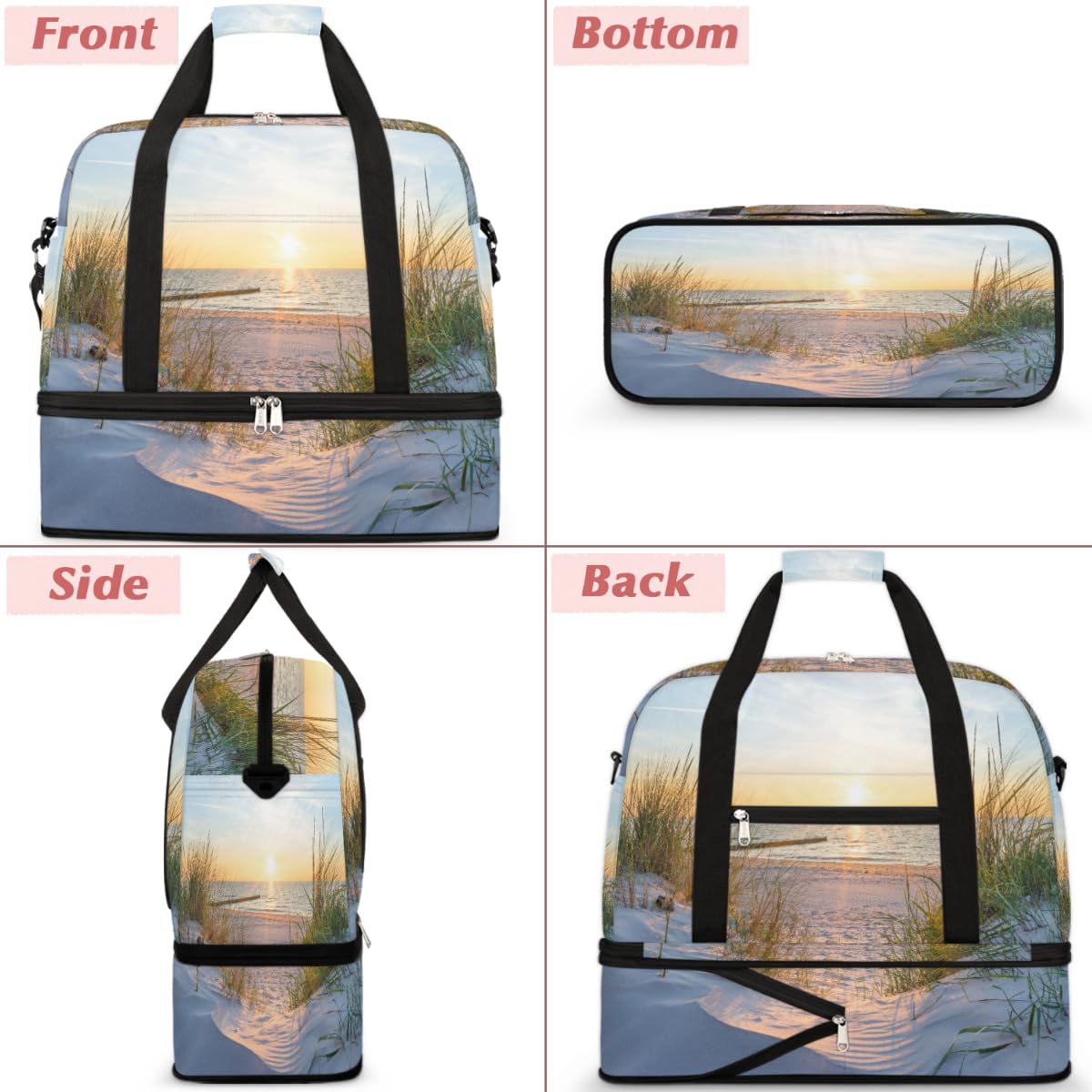 Bolsa de viaje plegable para playa de verano, bolsa de fin de semana de 47 litros con funda de carrito para el hombro, bolsa de hombro separada para deportes, gimnasio, viajes, multicolor, 47L, Bolsa