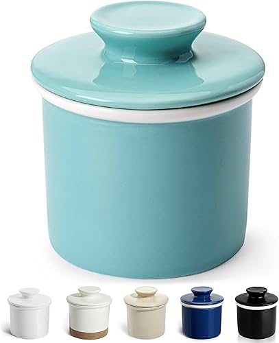 Sweese Plato de mantequilla francés con tapa - Recipiente para mantequilla para mostrador con línea de agua para mantequilla untable - No más