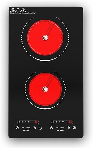 VBGK Cocina eléctrica, 110 V, 2100 W, 2 quemadores, encimera y estufa integrada con 9 niveles de potencia, bloqueo de seguridad para niños,