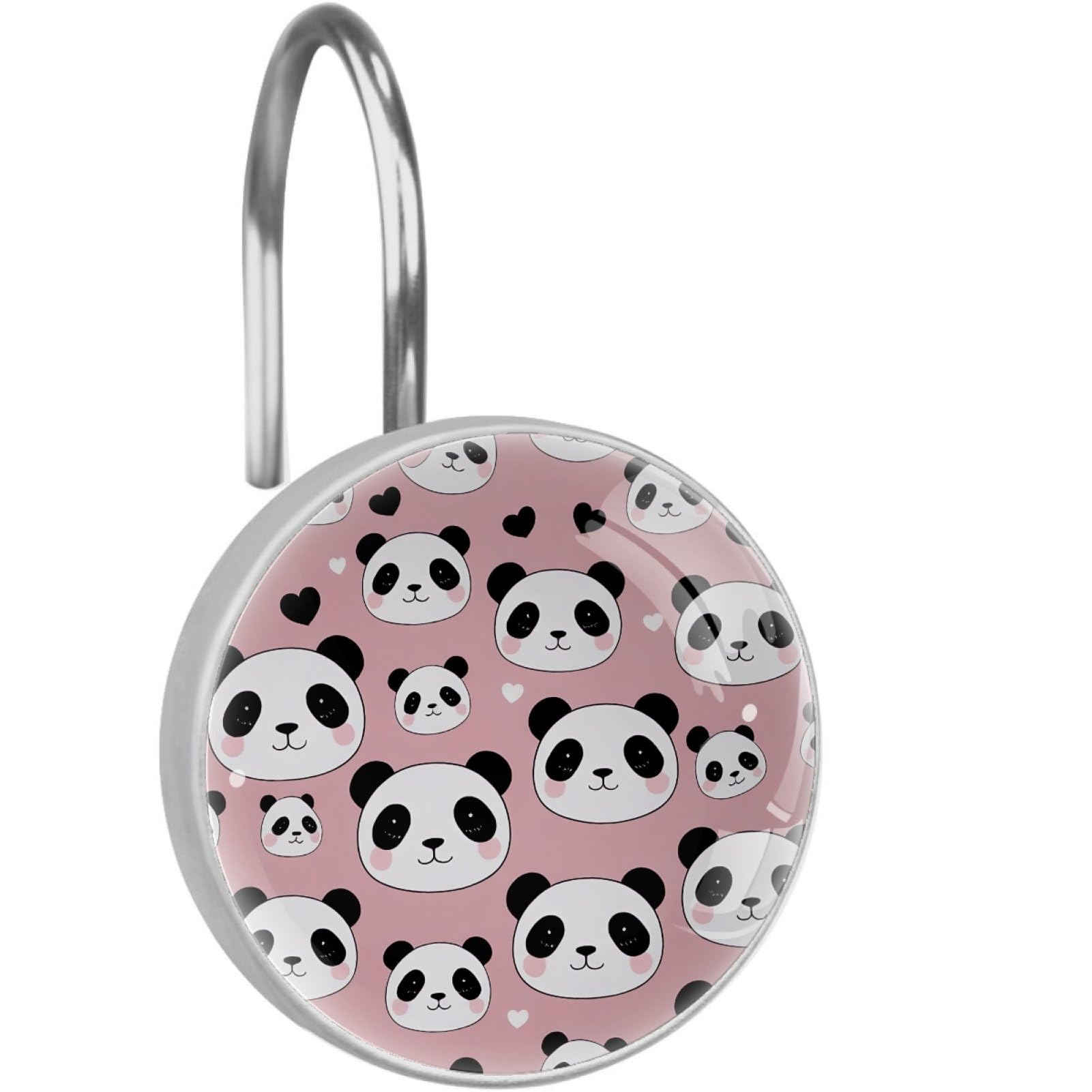 VAPOKF Decorative Shower Curtain Hooks, Pink Panda Head Rustproof Stainless Steel Shower Curtain Rings for Bathroom, Shower Curtain Hangers for Shower Rod, 12 Pack