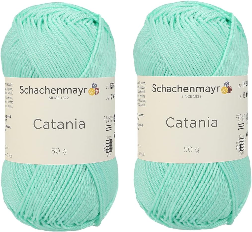 [ Set of 2 Skeins ] SMC Catania Originals 100% Mercerized Cotton Yarn, Total 3.52 Oz. Each 1.76 Oz (50g) / 136 Yrds (125 m) Amigurumi Yarn Fine-Sport 2 (385 Mint)