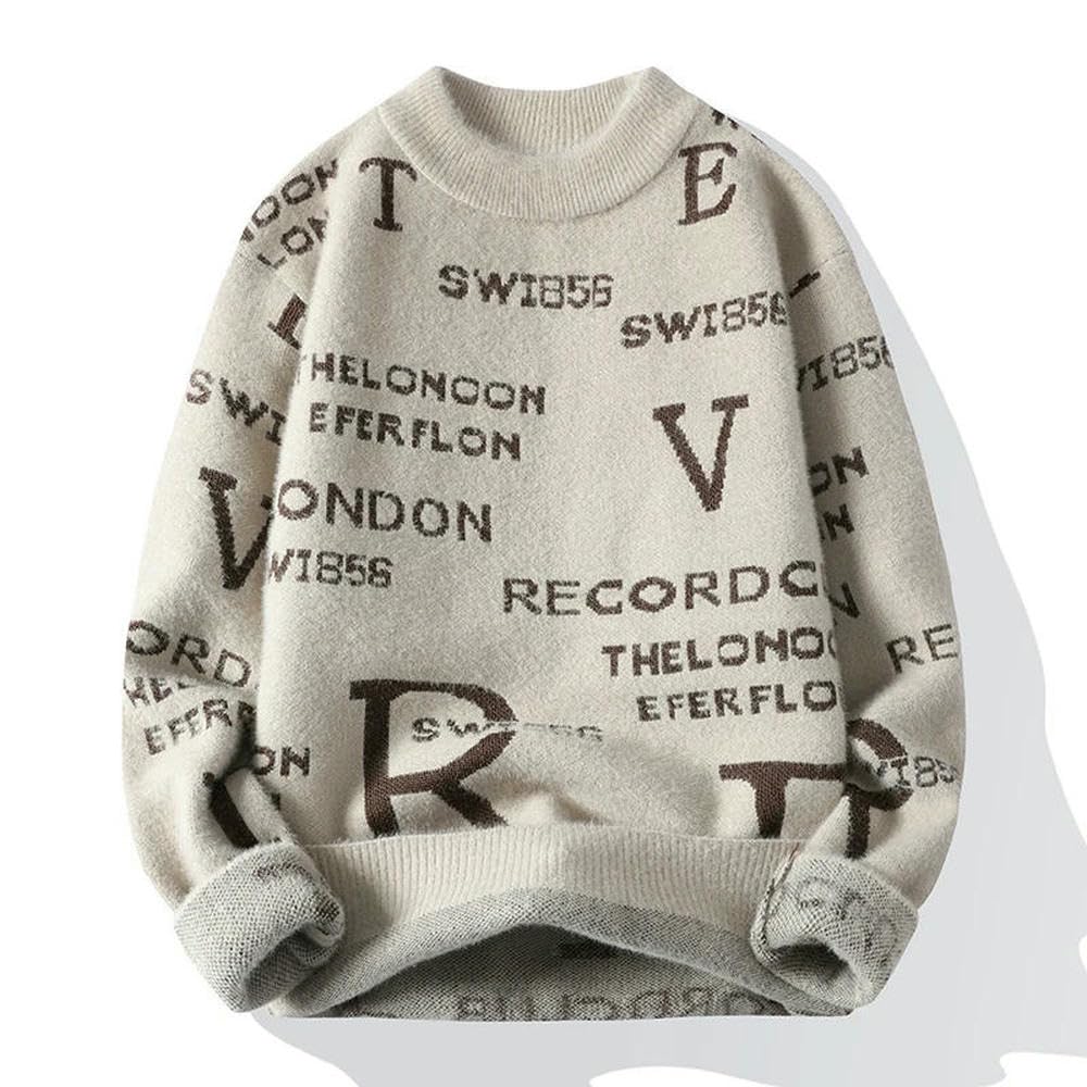 ZBDP modny sweter z literą męski sweter okrągły dekolt slim fit swetry dzianina ciepły zimowy styl codzienne ubrania męskie