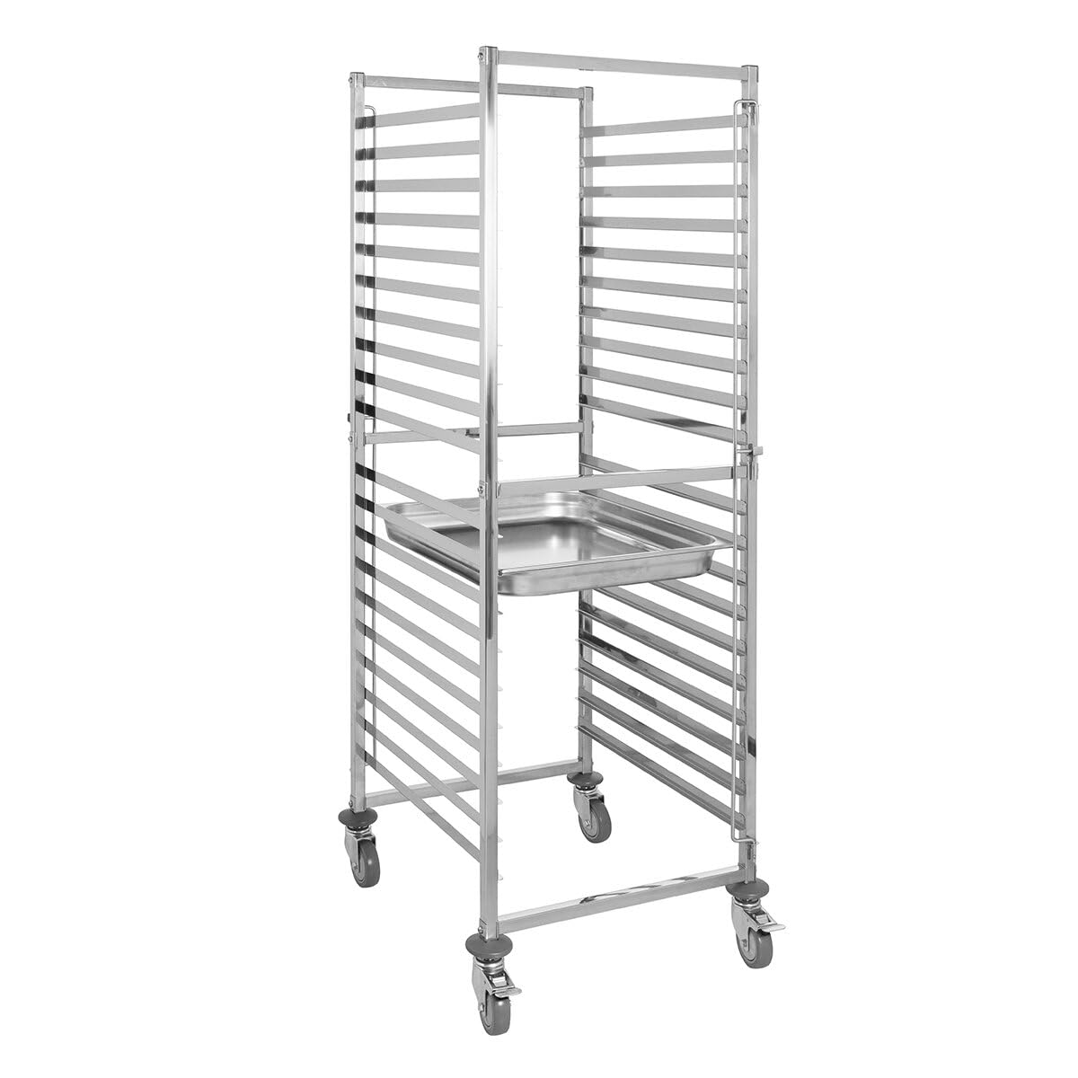 GastroHero Regalwagen ECO 20 GN 2/1 Edelstahl Transportwagen Tablettwagen 20 Etagen GN Wagen für 20x GN 2/1 oder 40x GN 1/1 Doppelschienen 4 Rollen Gastro Küchenwagen
