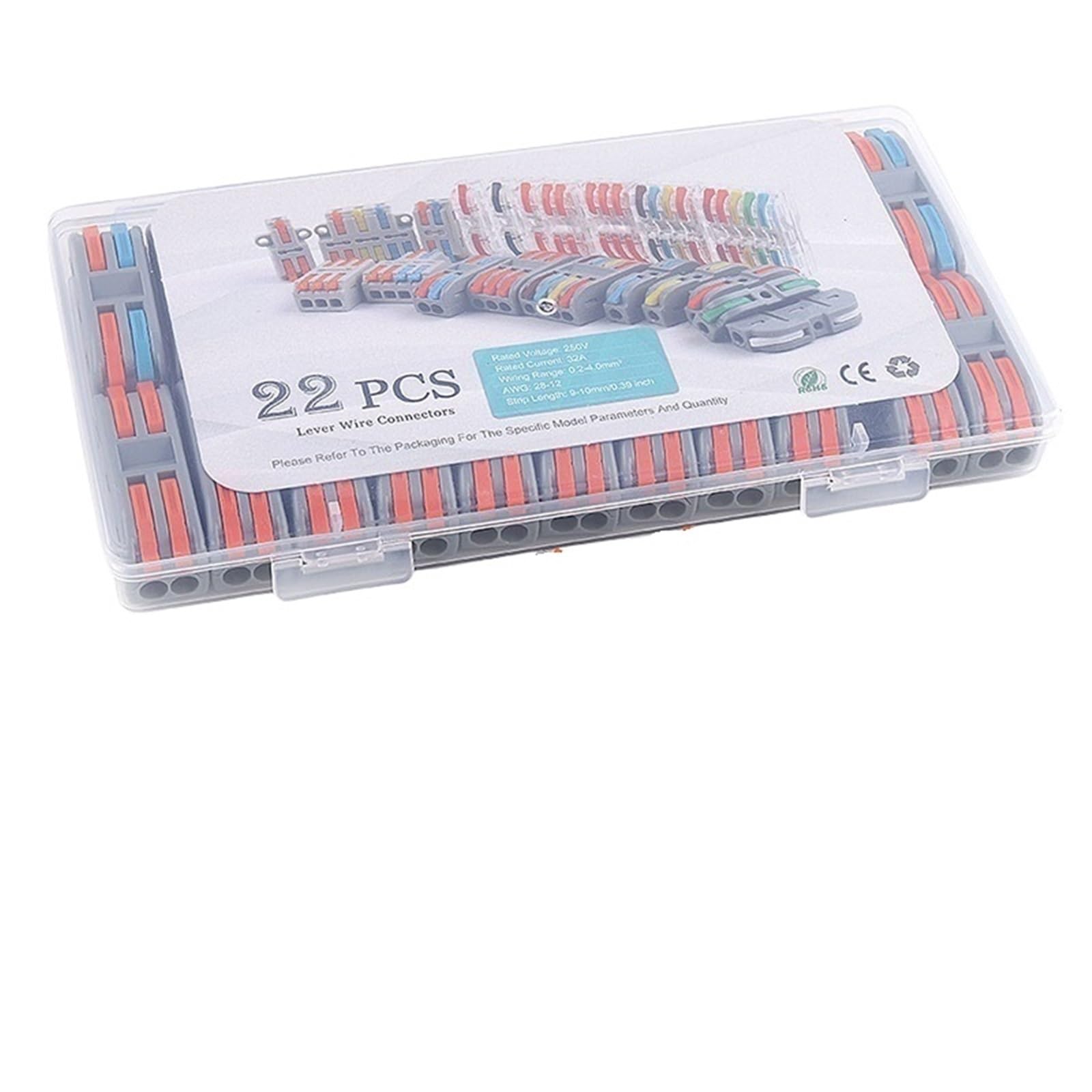 Confezione da 22 connettori a leva a innesto da 2 a 2 terminali elettrici compatti a giunzione rapida(22PCS Grey-O)