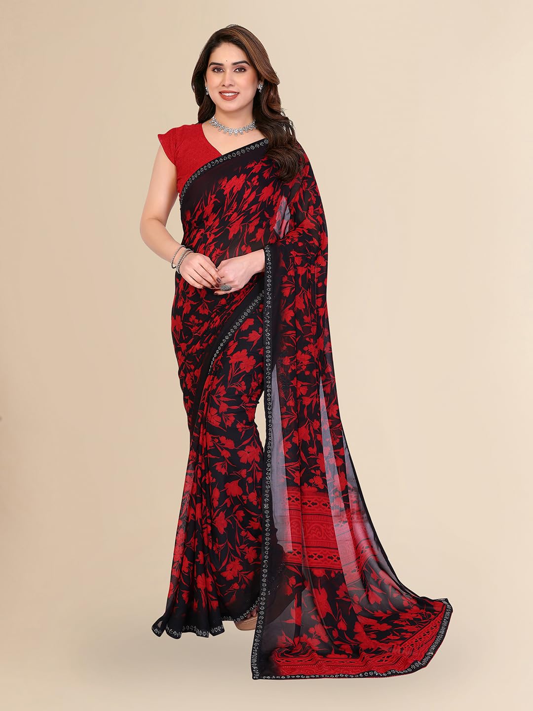 kashvi SAREES Women's Printed Georgette Lace Border saree With Unstitched Blouse Piece-picture-19