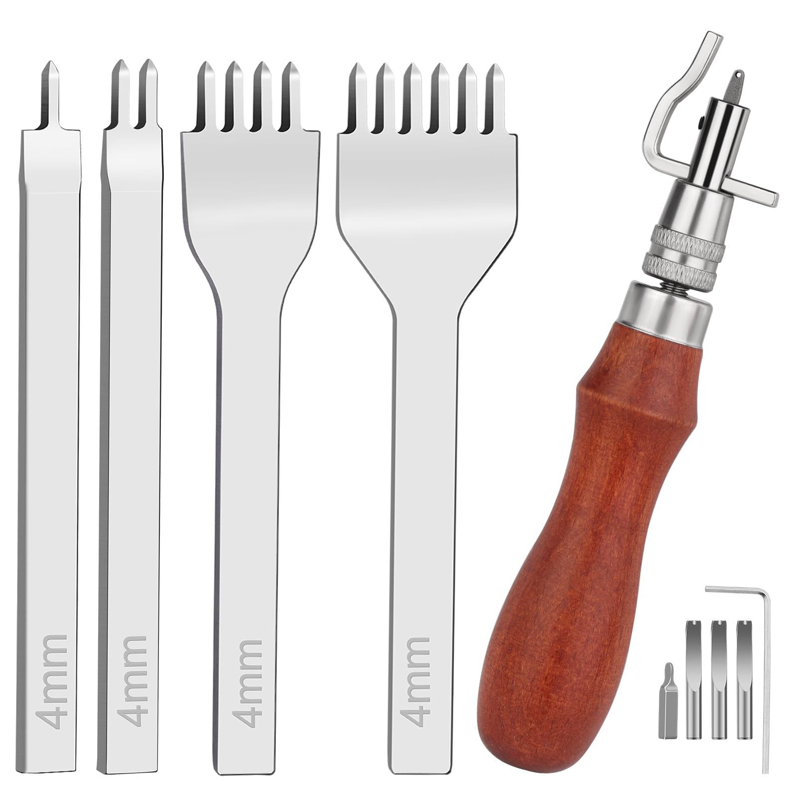 Leather Groover Tool(7 in 1 Pro Adjustable) + 1/2/4/6 Prong Lacing Stitching Chisel Set, Leathercraft Kits, Leather Craft Tool for Leathercraft Work-image-34