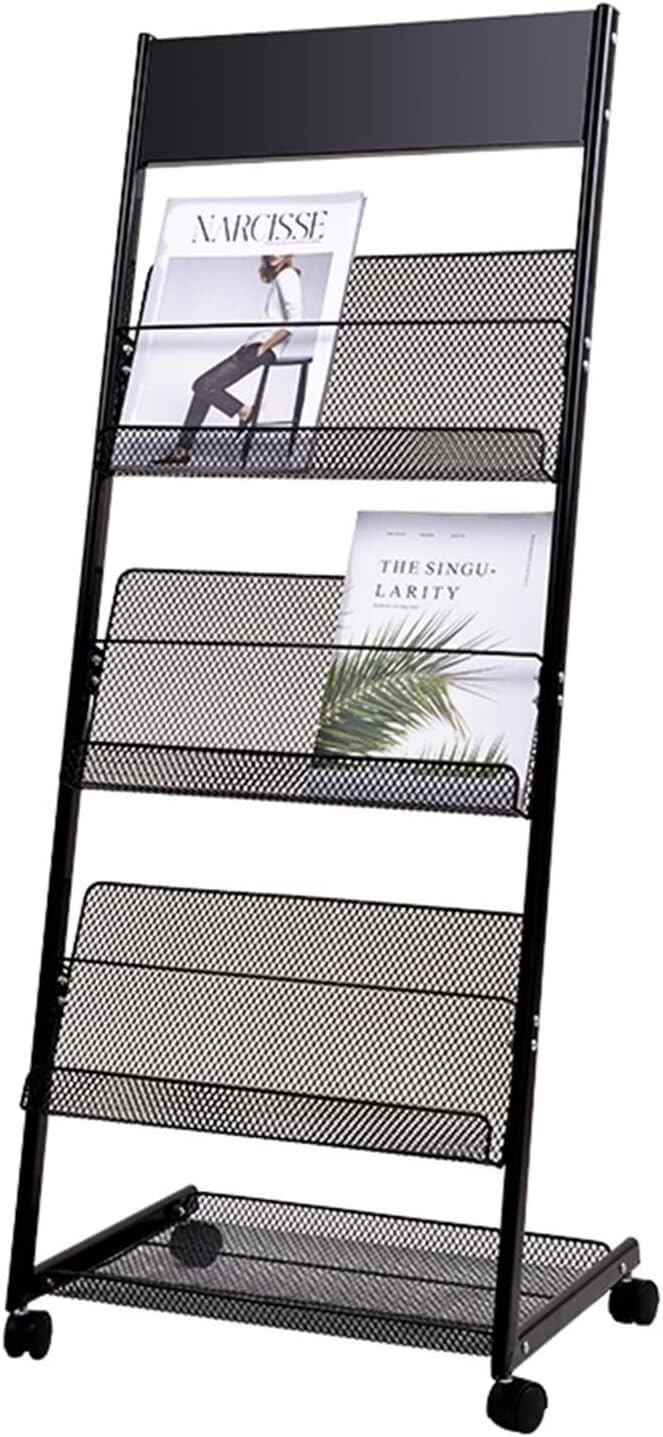 Jkjzsalj Floor Standing Magazine Rack Magazine Rack With Wheels Portable Floor-Standing Brochure Holder For Schools Reception Areas Multi-Purpose Display Rack
