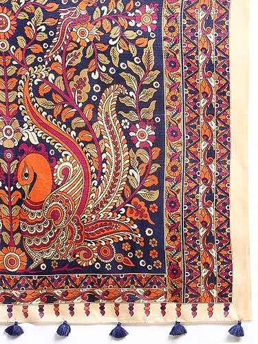 Image of RANI SAAHIBA Women's Art Silk Kalamkari Saree With Blouse Piece