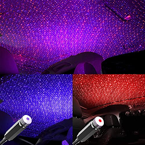 2 Stück Portable Auto Dachlicht Stern Atmosphäre Lichter,LED Projektor des USB Autoinnenraum Sternenlichts Auto LED-USB Sternen Lichter,für alle Autos Party Wohnzimmer(Violett Blau und Rot)