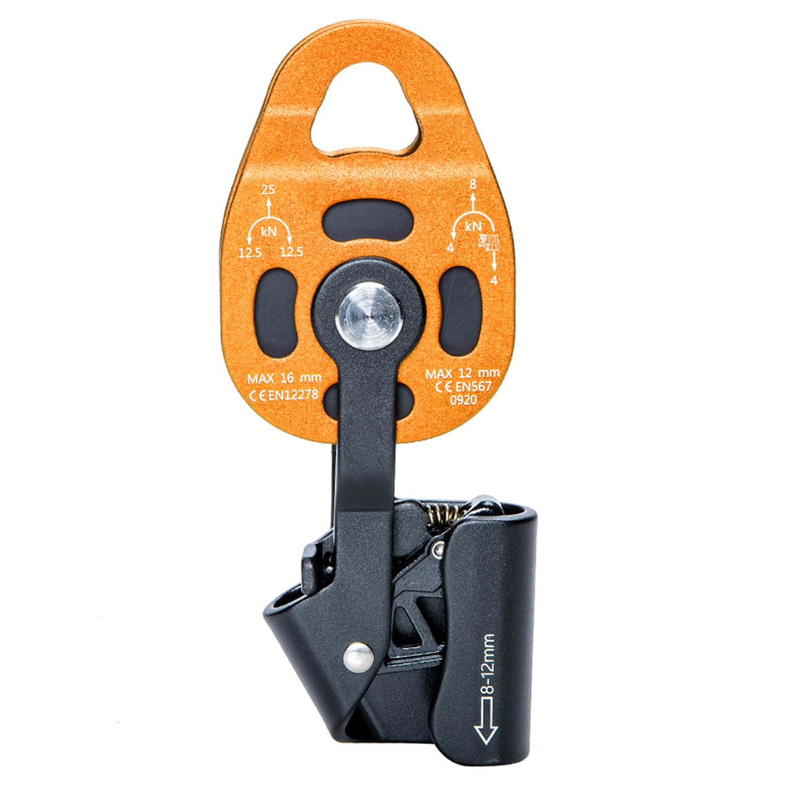 Polea Elevadora Pesada para Rescate de Elevación de Escalada-Rueda Giratoria única 4KN para Montañismo-Adecuada Cuerda 8-12mm (Oro)