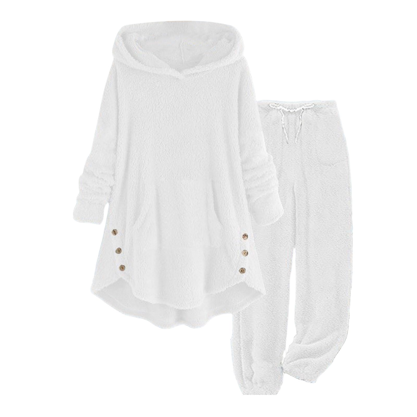 Generisch Pijama largo para mujer, conjunto de pijama térmico, ropa de dormir de dos piezas, cálido, forro polar, traje de ocio, 2 piezas, ropa de peluche, pijama