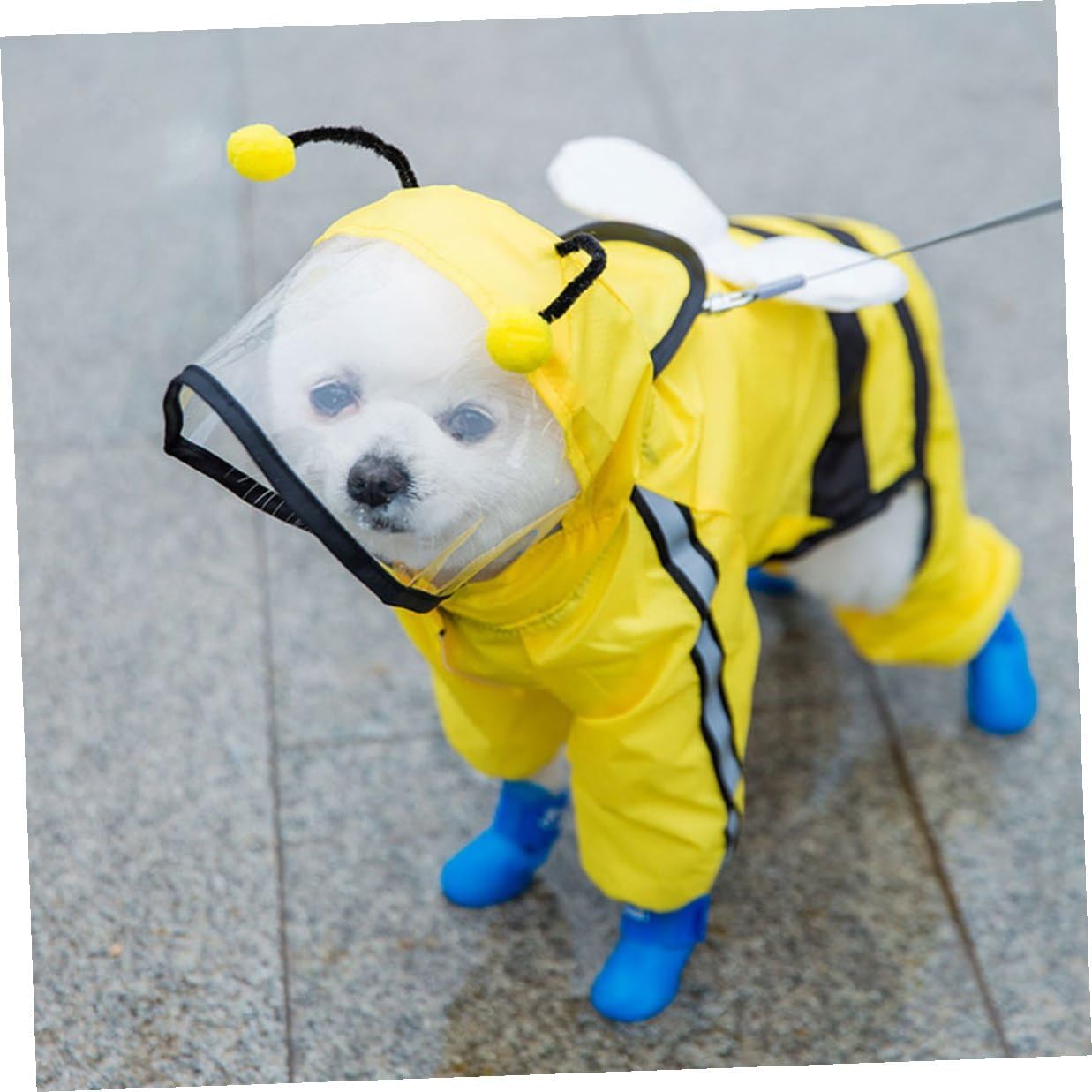 Bee Shaped Dog Raincoat Hooded Puppy Rain Poncho Jacket Waterproof Four-Legged Pet Rain Gear for Small to Medium Dogs