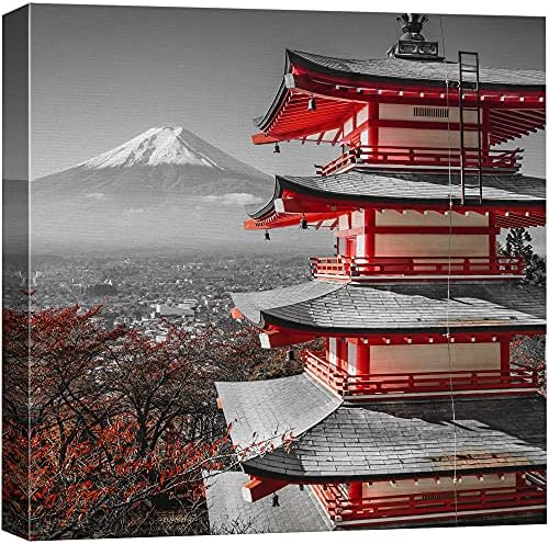 wall26 Canvas Print Wall Art Pop of Color Japanese Shrine & Mt. Fuji Architecture & Maps Cities Photography Realism Chic Scenic Relax/Calm Multicolor for Living Room, Bedroom, Office - 12"x12"