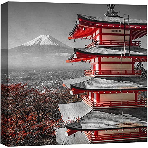 Wall26 Canvas Print Wall Art Pop Of Color Japanese Shrine & Mt. Fuji Architecture & Maps Cities Photography Realism Chic Scenic Relax/Calm Multicolor For Living Room, Bedroom, Office - 12"X12" #TOP2