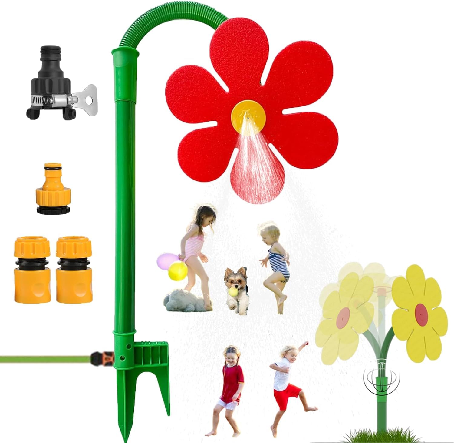 Crazy Daisy Sprinkler for Yard Watering and Kids Playing, 360° Rotating Dancing Flower Water Sprinkler, Fun Irrigation Tools with Durable Plastic Base for Dogs and Garden Irrigation (Red)