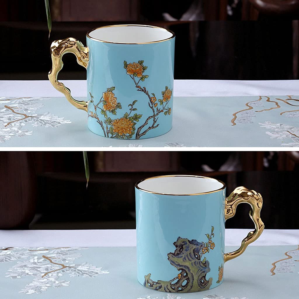 SISWIM Kubek do kawy kubek do kawy, ceramiczny kubek do kawy w stylu chińskim, duży kubek do herbaty do biura i domu kubek do kawy, odpowiednie kubki porcelanowe do mikrofalówki, niebieska filiżanka do herbaty
