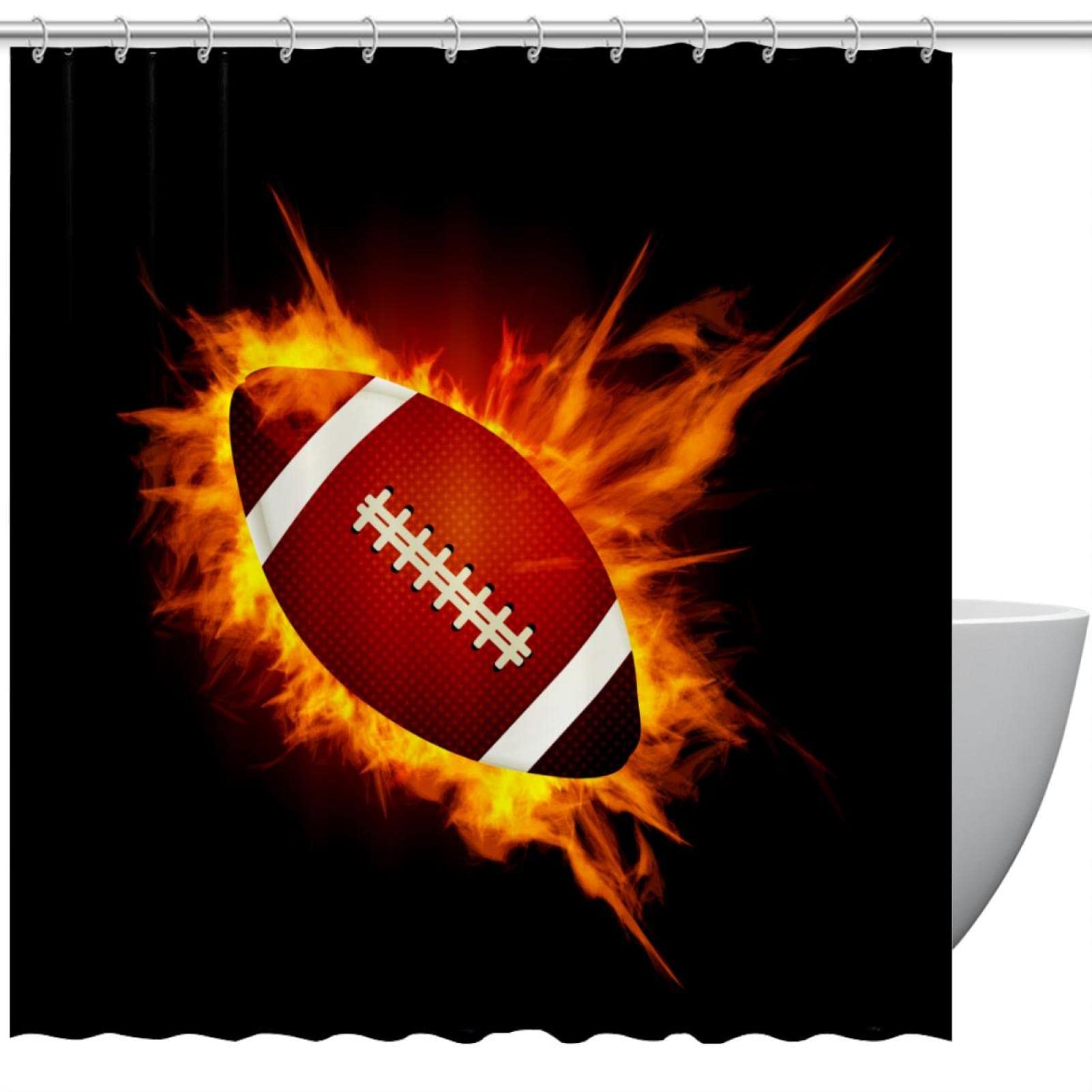 Rideau de douche ballon de rugby imprimé noir imperméable 183 x 183 cm