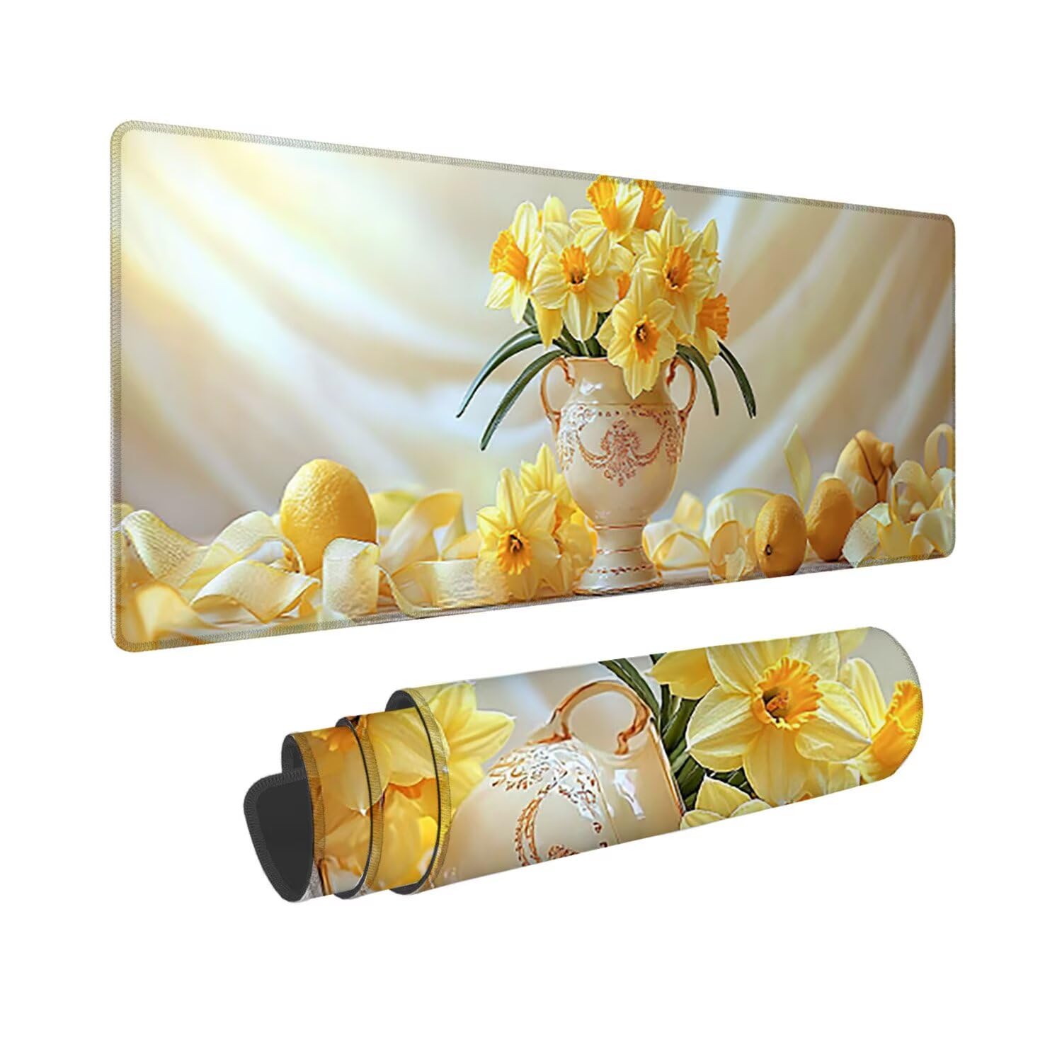 Podkładka pod mysz do gier XXL duża mysz 1600 x 800 mm, duża podkładka pod biurko z antypoślizgową gumową podstawą dla graczy, poprawia precyzję i szybkość (wazon kwiatowy) o-375
