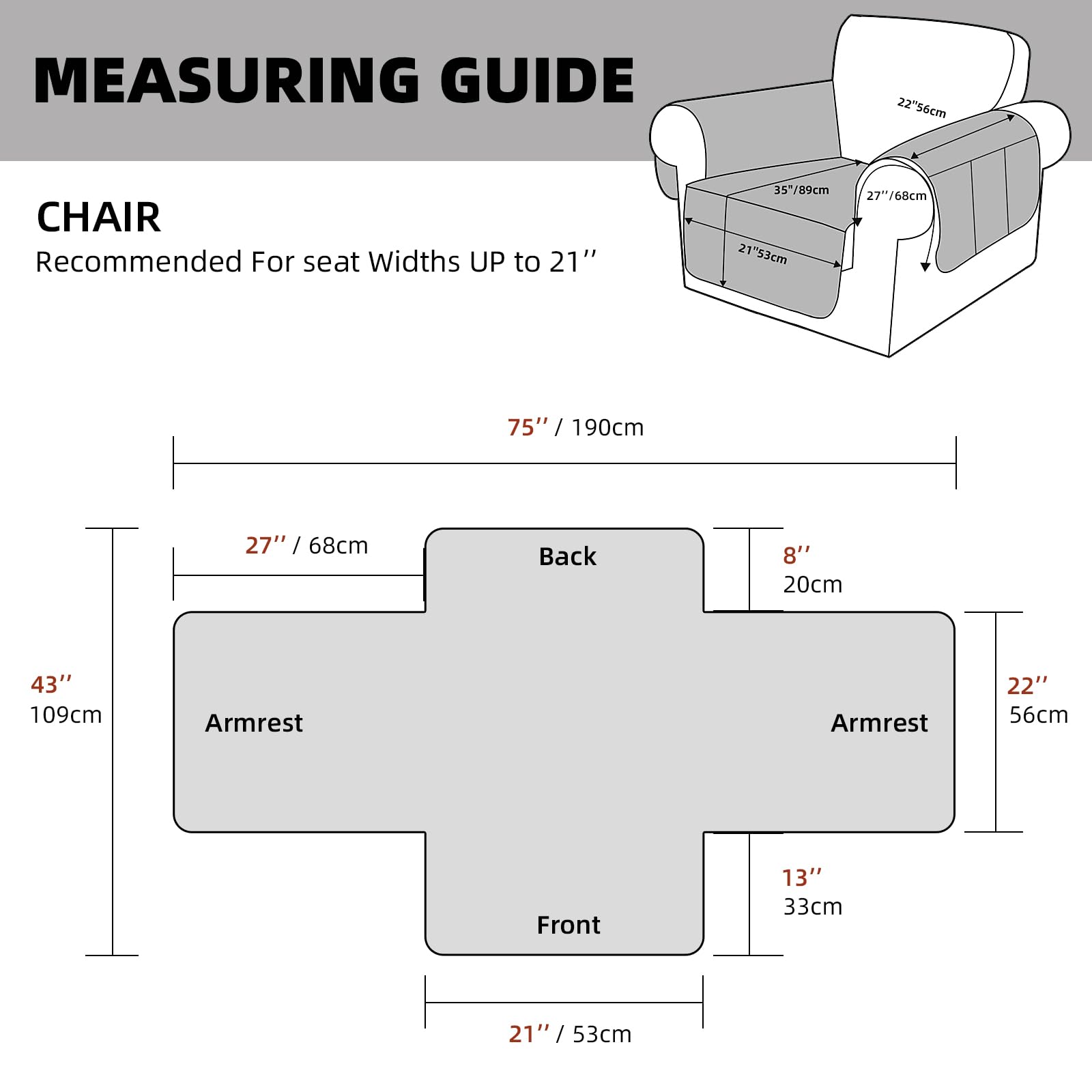 100% Wasserdicht Sofa überzug 1 Sitzer, rutschfest Sofabezug mit Tasche für Kinder, Haustiere, Hunde, Waschbare Sesselbezug,Grau,1 Seater