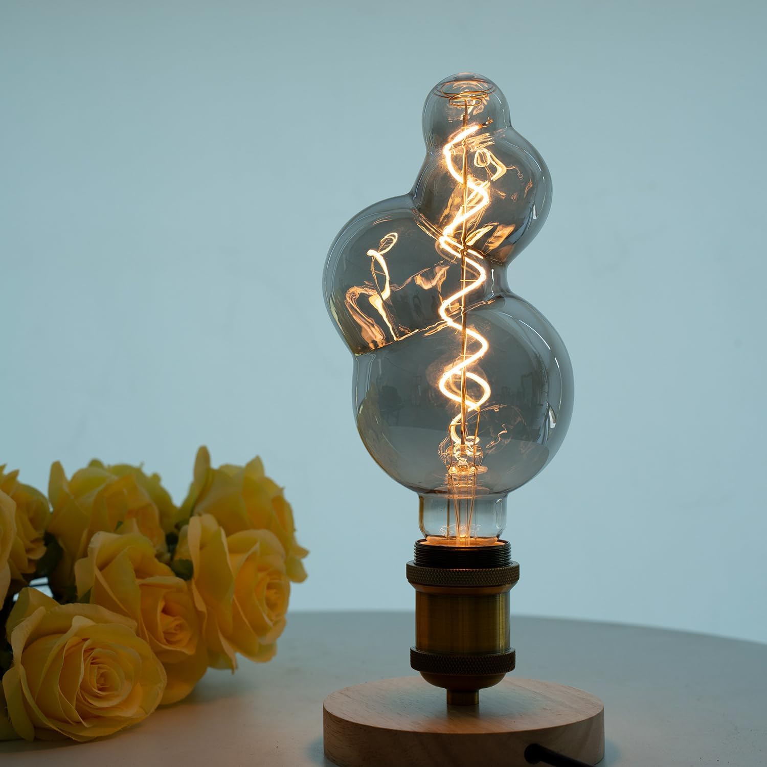 G40 LED Edison Bulb, Smoke Gray Hand-Blown Hard Glass, 4W (25W Incandescent Equivalent), 110-130V, E26, 2000K Warm Yellow Light, 200LM, Dimmable, Decorative Lighting (Small Bubble)