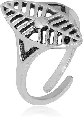 SSJ Toe Adjustable Band Ring Ethnic Silver Ring with Geometric Chevron Design Trendy Urban Jewelry Wide Statement Ring Tattoo-Inspired Silver Accessory