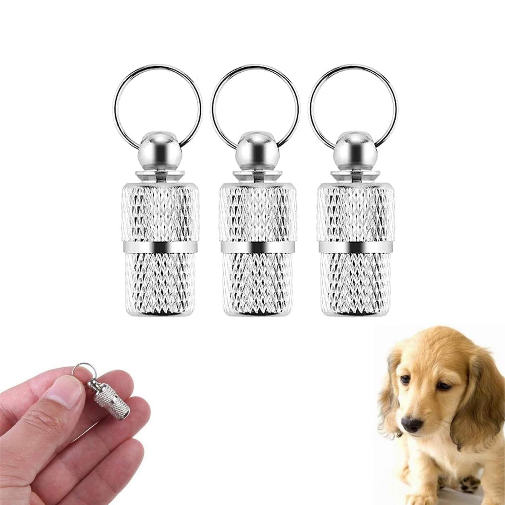 3 Pcs Personalised Stainless Pet ID Tags Barrel,Stainless Silver Anti Lost Pet Tube Tag for Collar,Stainless Steel Anti Lost Dog Cat ID Tag Address Name Label for Cat Dog Puppy Collar-image-7