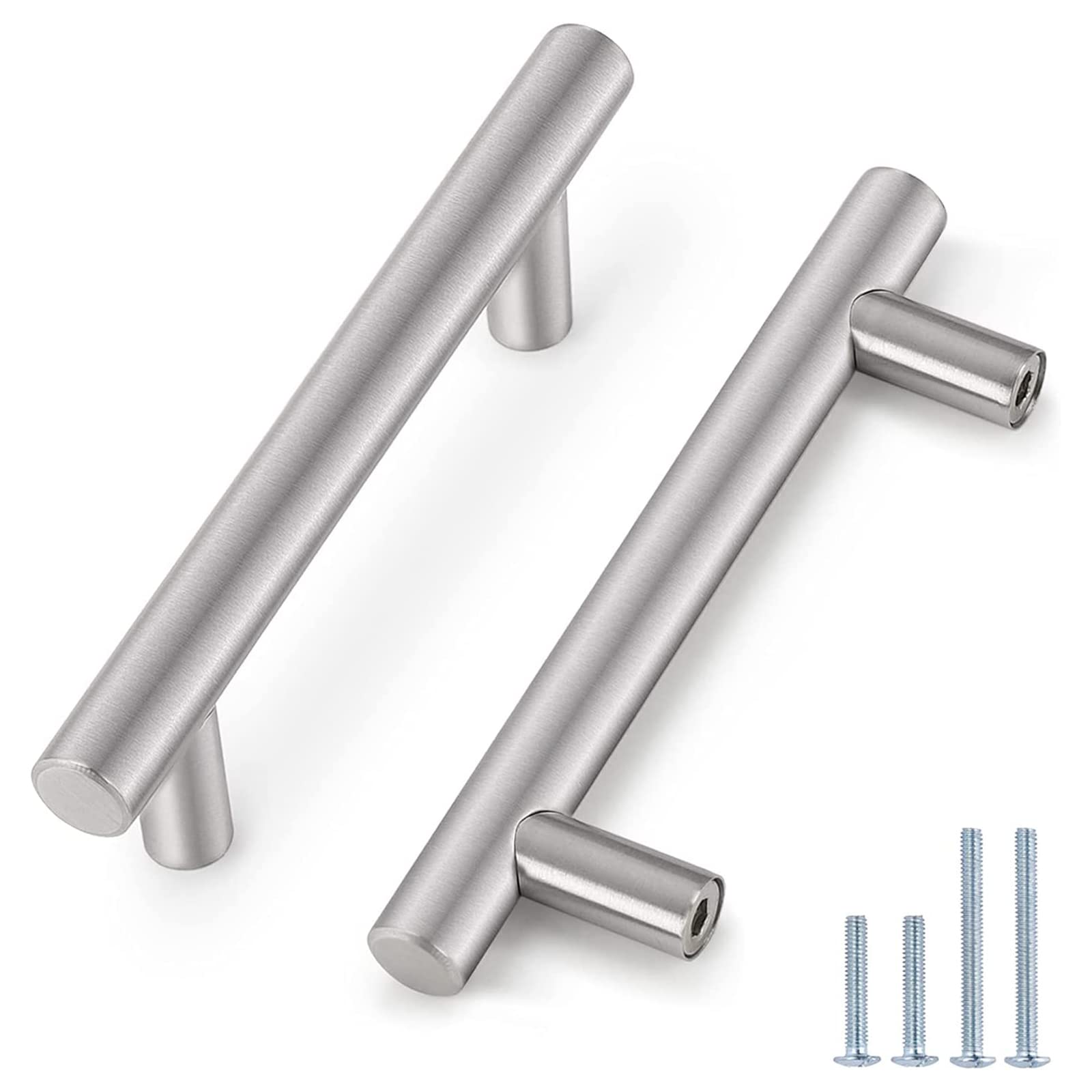 Probrico 12 Pack| Cabinet Pulls Brushed Nickel Stainless Steel Kitchen Drawer Pulls 3-1/2" Hole Center, Euro Style T Bar Cabinet Handles for Kitchen Cupboard, 6" Total Length