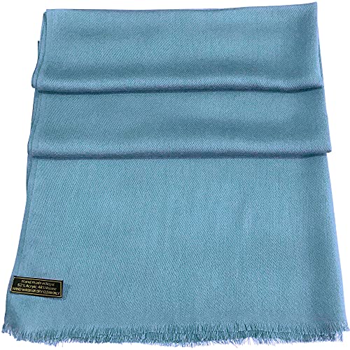 CJ Apparel Denim Blue Solid Color Fringe Design Nepalese Shawl Seconds Scarf Wrap Stole Throw Head Wrap Pashmina Hand Made in Nepal New4