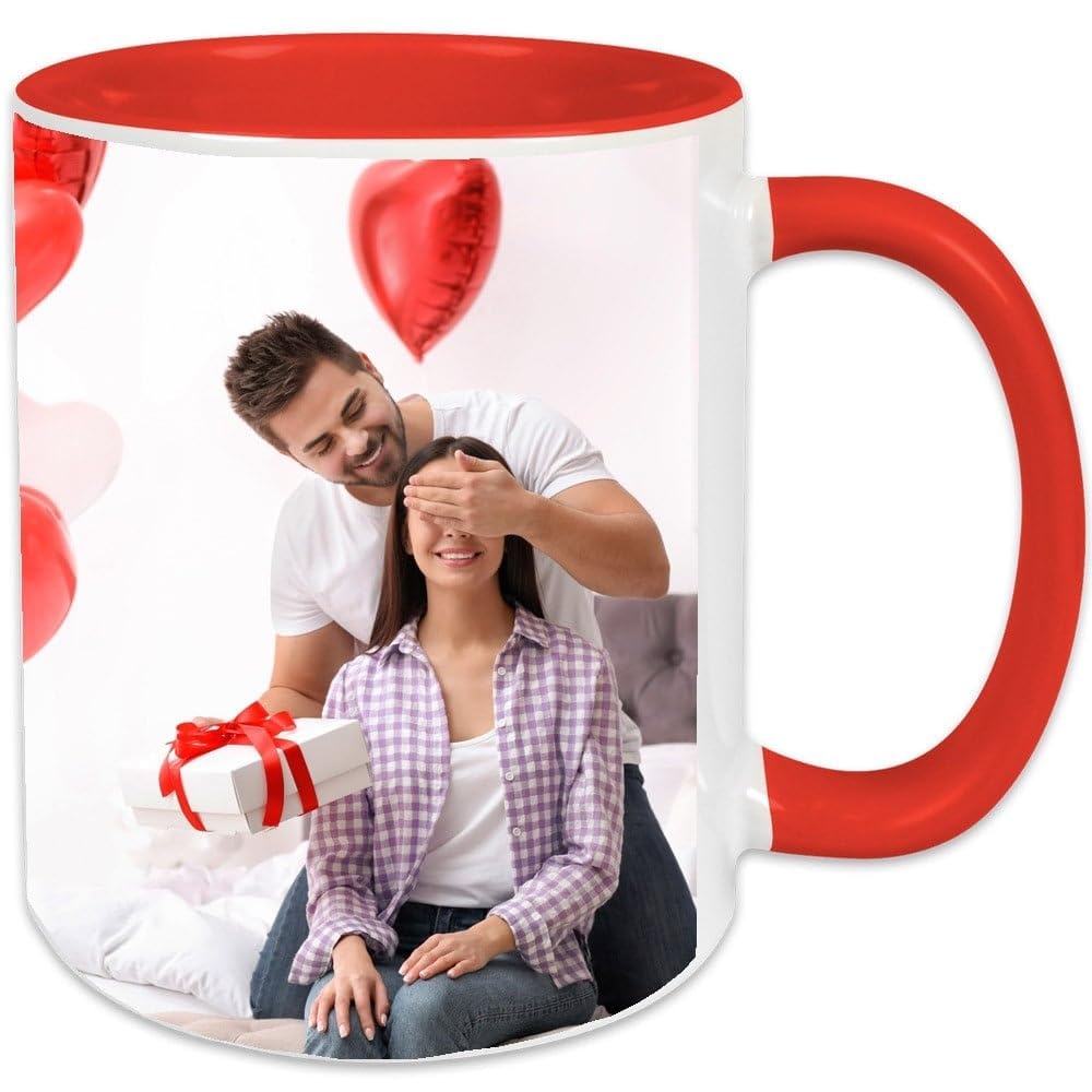 Ocadeau Tazza Personalizzata Con Foto E Manico A Cuore Rosso - Ceramica 250 Ml, Regalo San Valentino