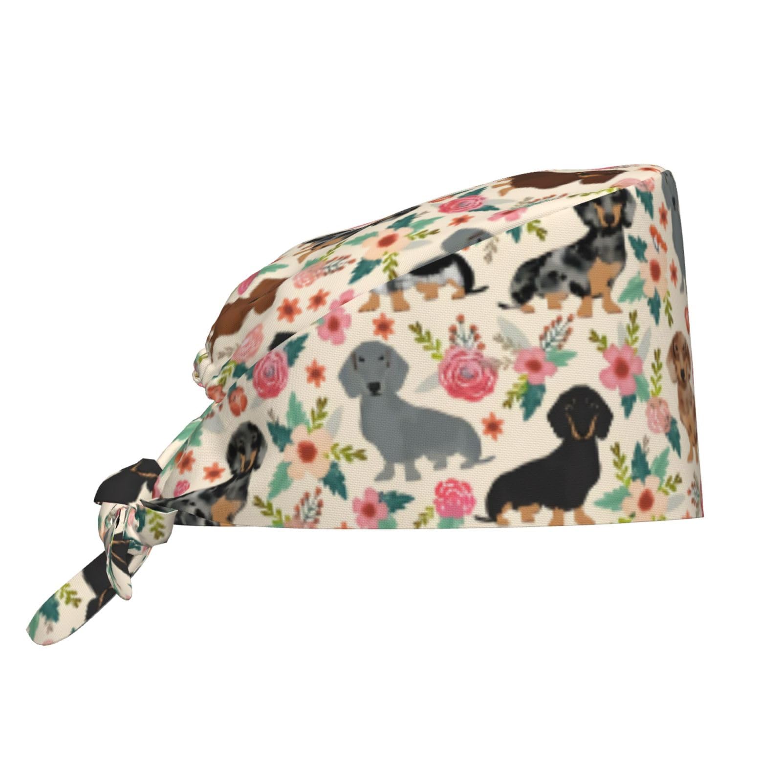 Cute Pug Dog Print Working Cap Scrub Cap with Sweatband,Adjustable Fashion Bandage Tie Back Hat Headwear for Women Men