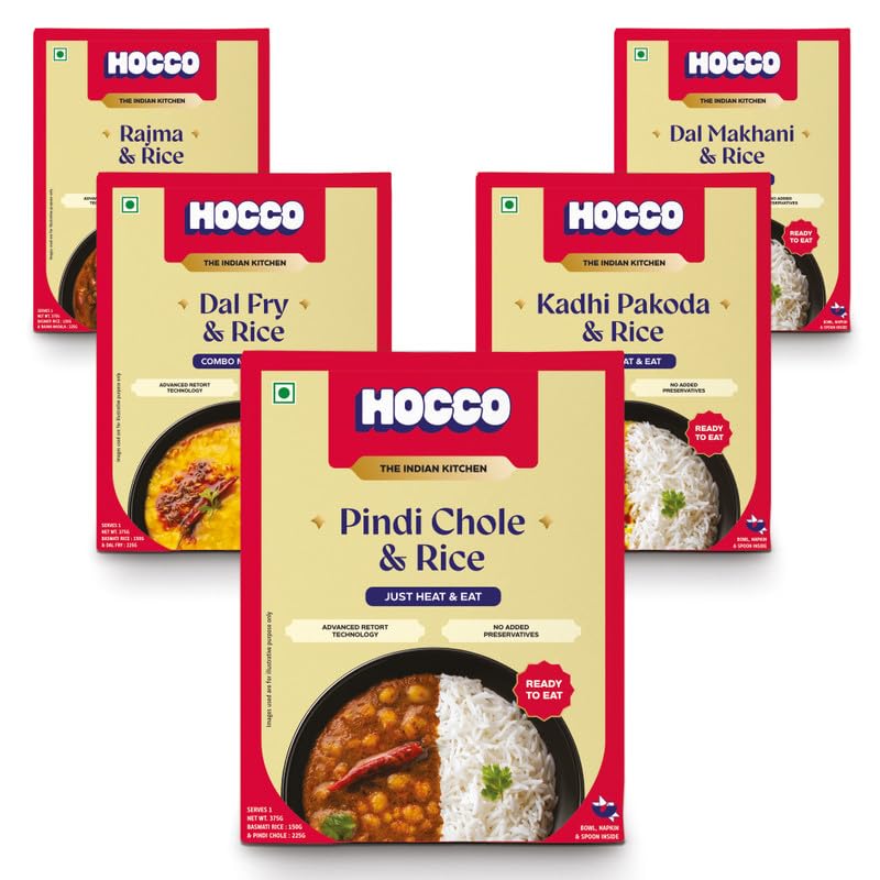 HOCCO Ready to Eat Rice Combo Pack of 5 (Kadhi Pakoda, Pindi Chol...