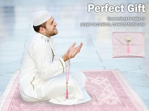 Miniatura 7 de Alfombra de oración musulmana y cuentas con elegante bolsa de tela flameada, alfombra de oración islámica, alfombra de oración musulmana, manta de