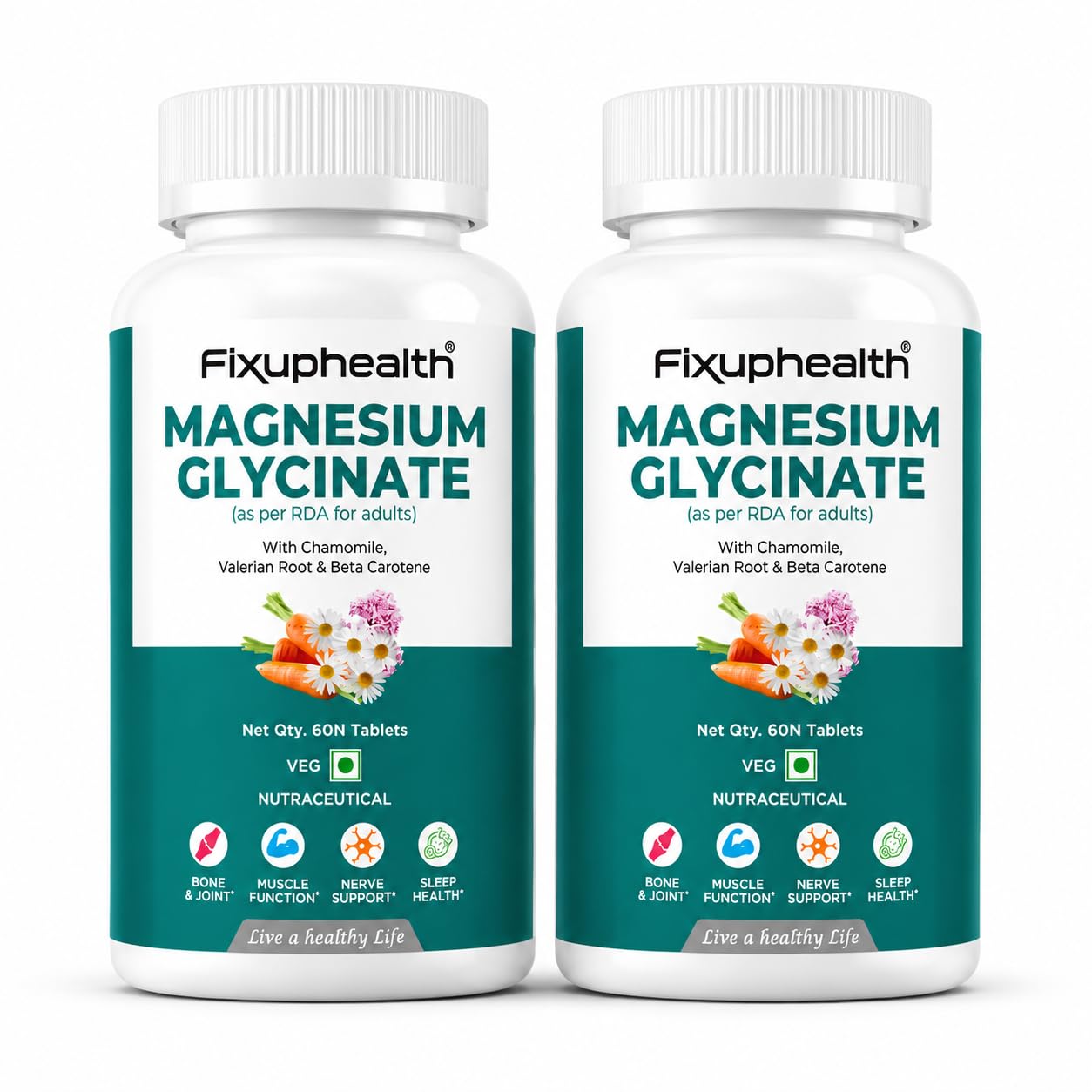 Fixuphealth Magnesium Glycinate Supplement 60 Tablets | High Absorption Magnesium Bisglycinate 370mg Elemental | Supports Sleep, Muscle Cramps, Nerve Health, Bone & Joint Support (Pack of 2)-image-6