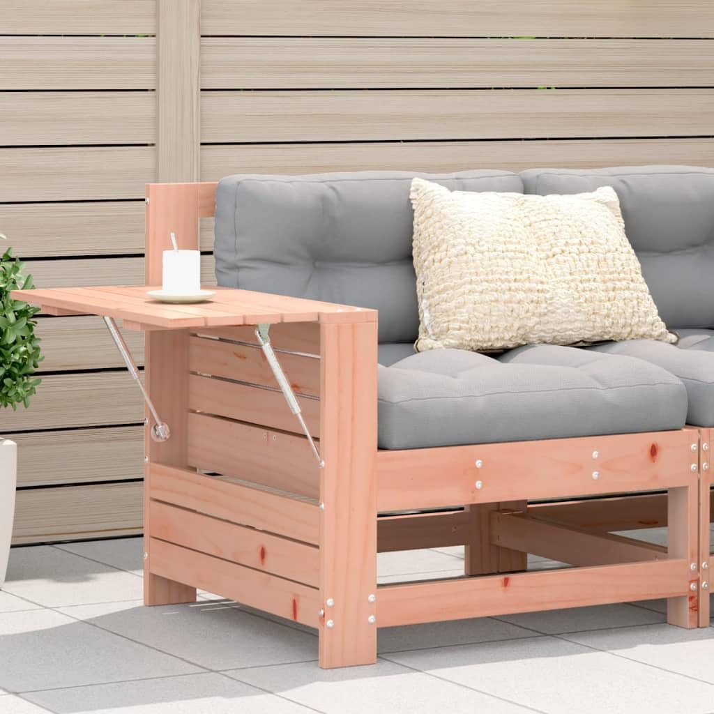 SXZenSpace Douglas Wood Garden Armrest Sofa with Foldable Side Table 69 x 62 70.5 cm Untreated Solid Modular Outdoor Seating Unit for Patio Balcony Conservatory