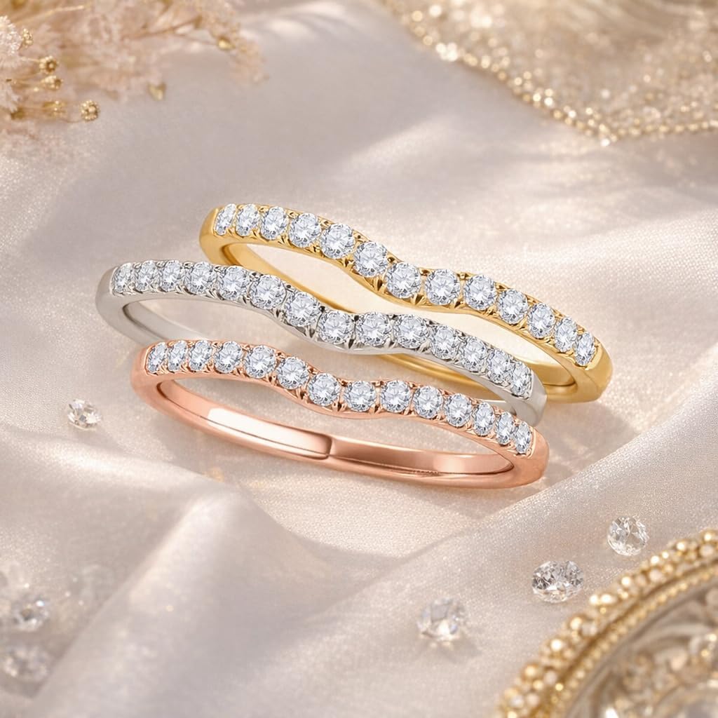 MauliJewels 0.12 Carat Diamond Wedding Band for Women Round Cut Engagement Ring 10K Rose Gold White Gold Yellow Gold 4 Prong Anniversary Stackable Ring