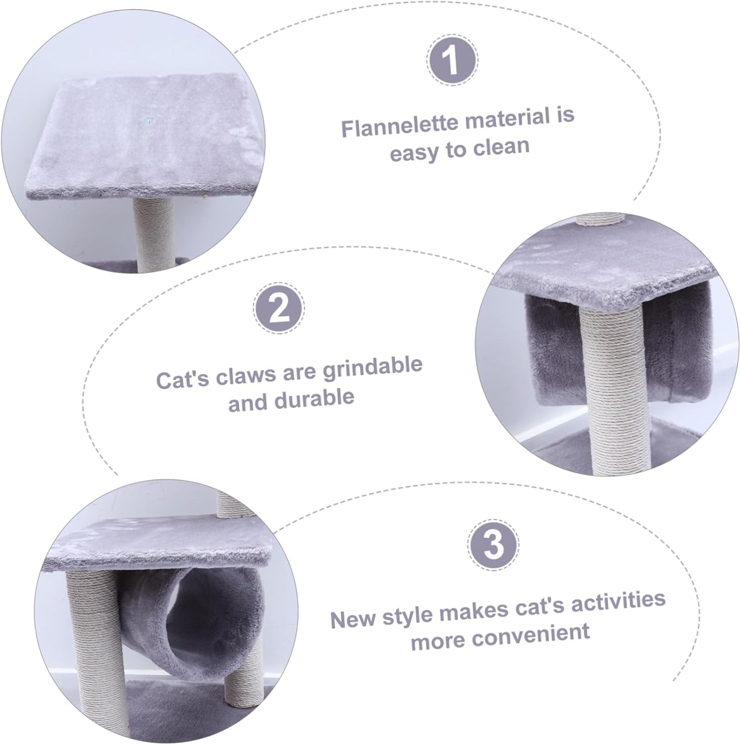 Multi-Level Cat Climbing Frame with Scratching Posts and Hanging Pendant Indoor Cat Tree Playhouse and Kittens Gray Flannelette Material Easy to Clean