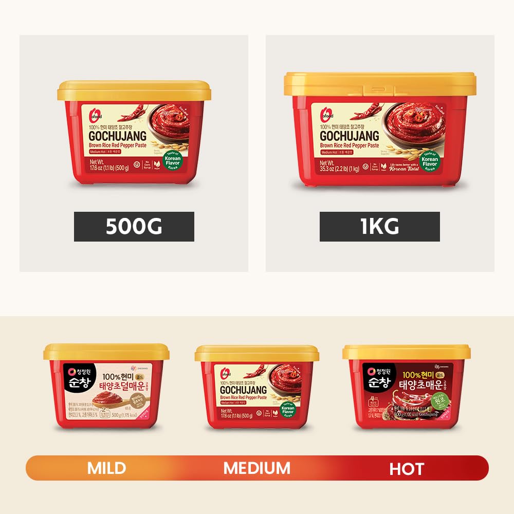Gochujang – Premium Korean Red Chili Paste [ Medium | 1.1 lb (500g) ] – 0 Fat/ 0 Cholesterol / (40 Calories/Serving) | Spicy & Sweet Savory Fermented Sauce | Great for Bibimbap, Marinades, Stews & BBQ - O’food thumbnail 7