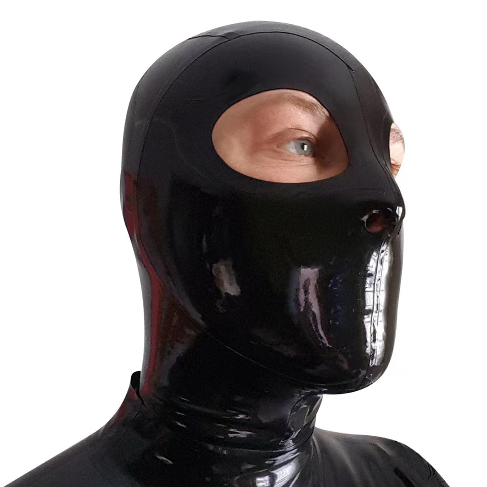 PRLBESL BDSM Latex Hood Party Latex Full Head Mask Soft and Breathable Exposed Eye Back Zipper for Unisex Halloween(Size:S-63CM)