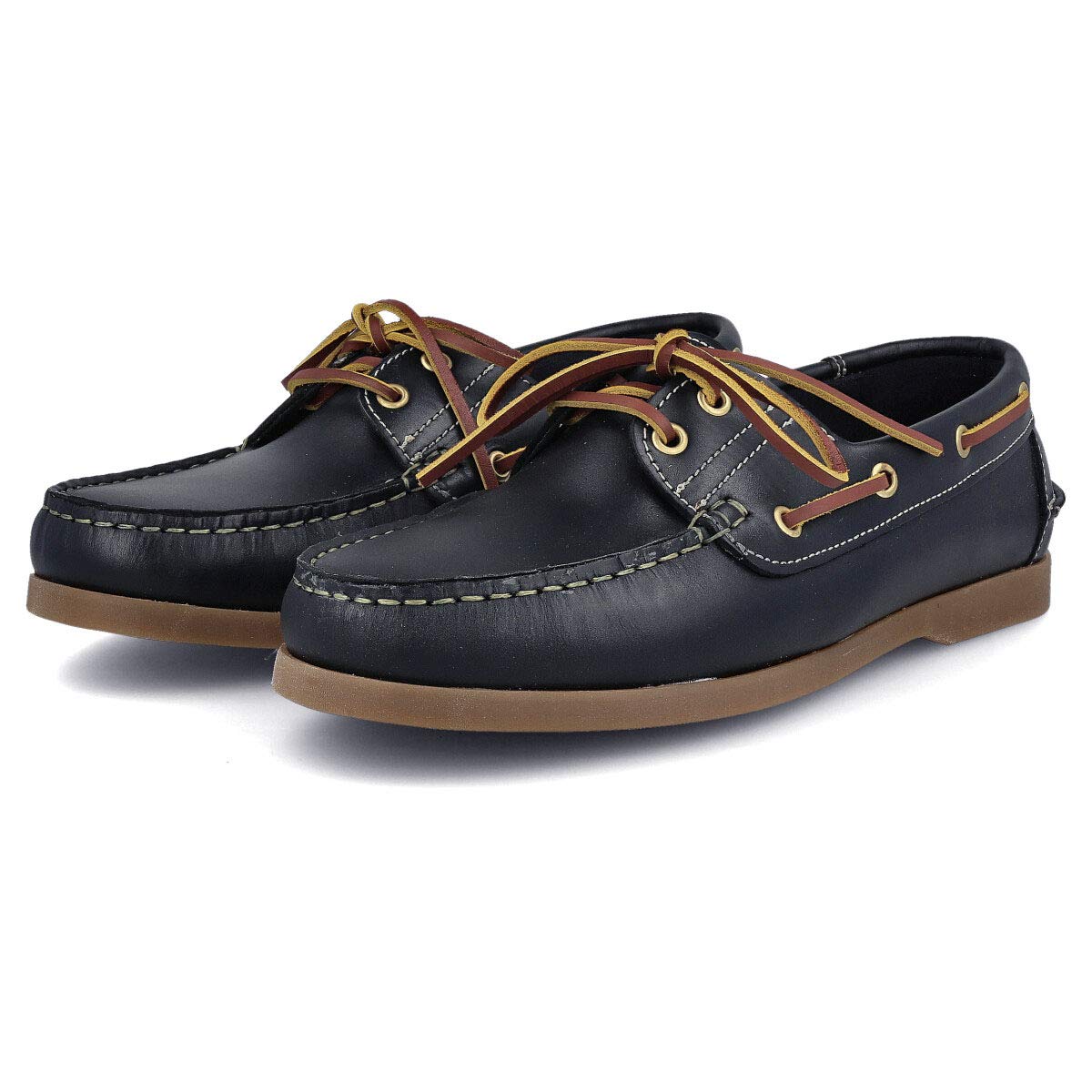 Zapatos Náuticos Clásicos 2-Ojales Piel Seahorse Engrasada Marrón Azul Marino