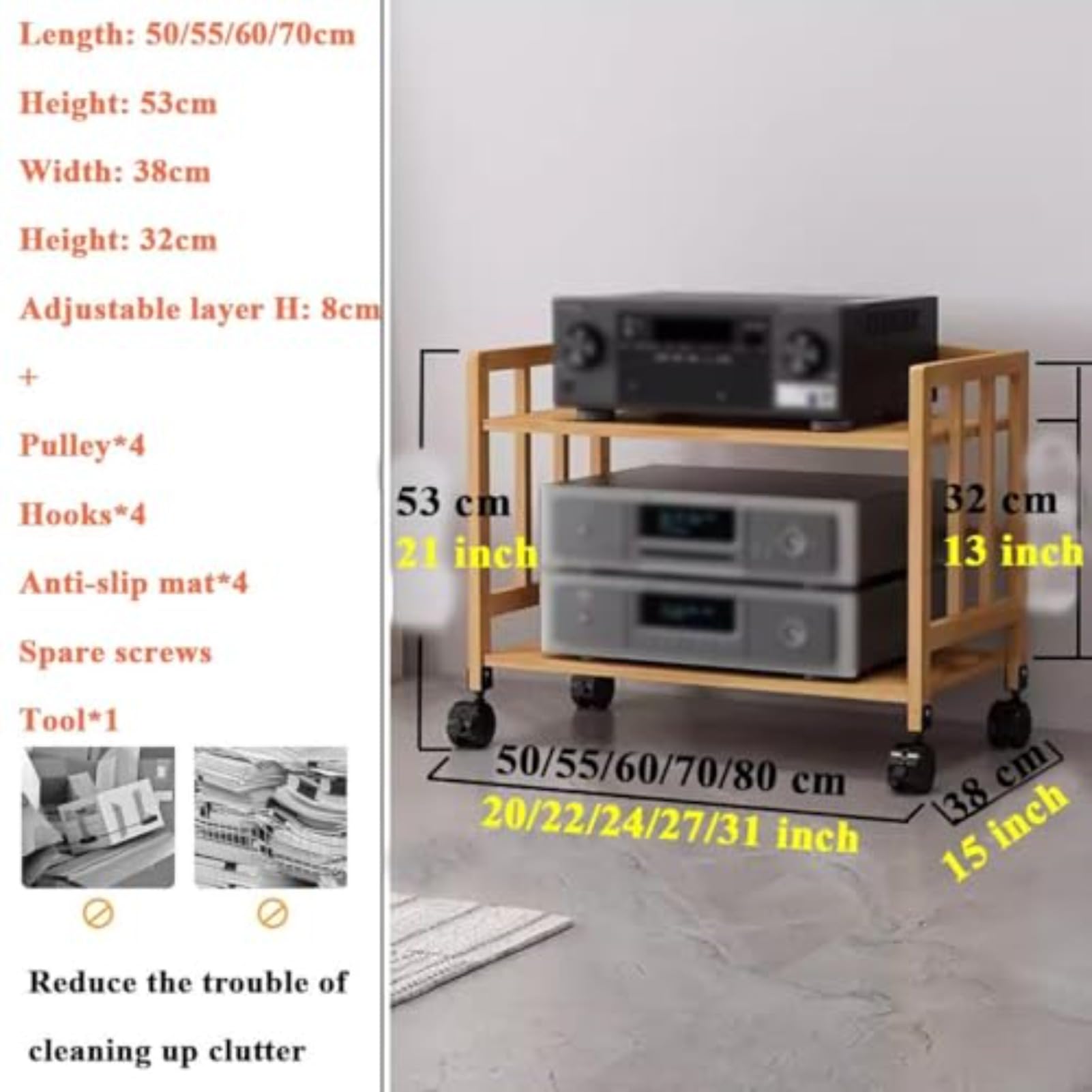 Regał wieżowy stereo na odtwarzacz płyt CD, odbiornik, stojak głośnikowy, przechowywanie komponentów audio, organizer rozrywki domowej