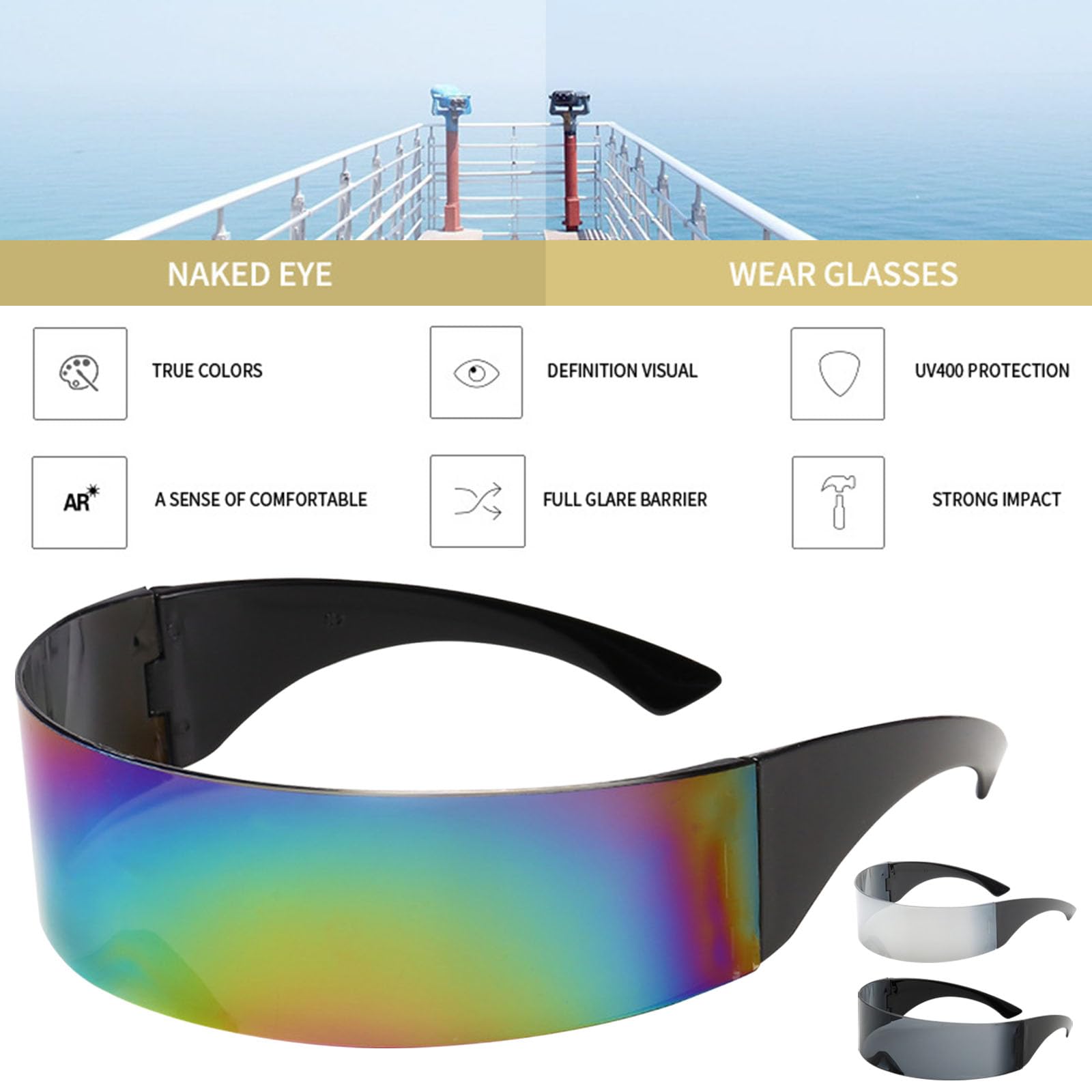 FOSDICK 3 works Rave Glasses, Funny Rave Sunglasses, Cyberpunk Futuristic Glasses Rimless - Image 3