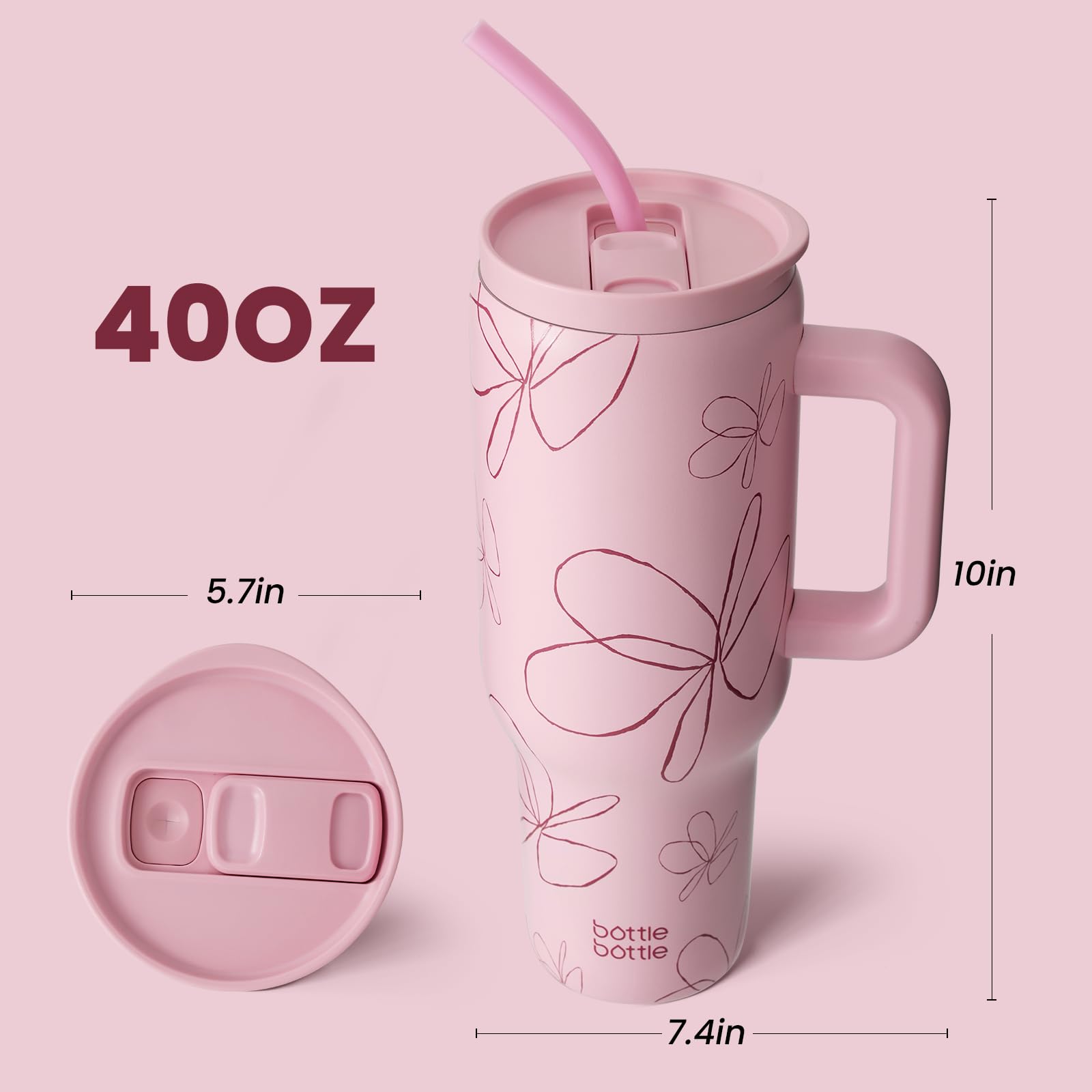 BOTTLE BOTTLE Tasse Isotherme 1200ml Avec Paille Et Poignée - Mug Acier Inoxydable Violet/Vert
