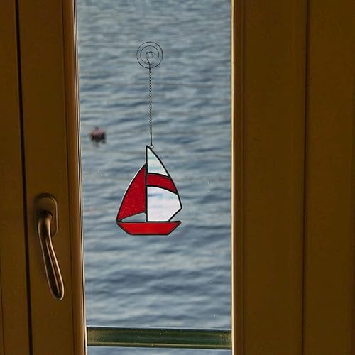 Miniatura 4 de BOXCASA Decoración de velero para colgar ventanas de vitrales, atrapasoles de cristal para decoración de ventana, barco, decoraciones náuticas para