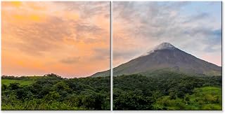 Arenal Volcano Panorama 2 Piece Set Canvas Wall Art. Costa Rica Photography Print.