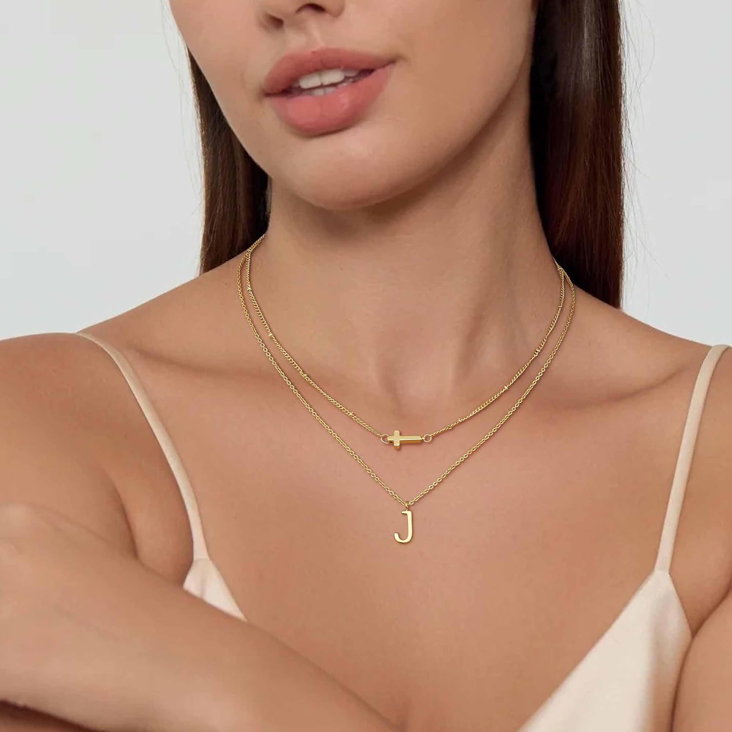 Dochais Layered Gold Necklaces for Women Trendy Dainty Cross Choker Necklace 14k Gold Plated Stack Initial Statement Pendant Chain Necklace - Image 4