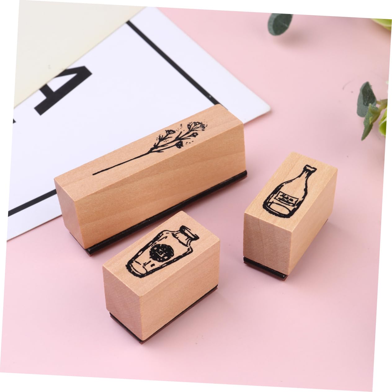 STOBOK 3er Set Briefmarken Selber Machen Journaling Scrapbooking-stempel Stempel Für Das Handwerk Vintage-briefstempel Blumenstempel Stempelkissen Für Stempel Buch Briefmarken Bambus