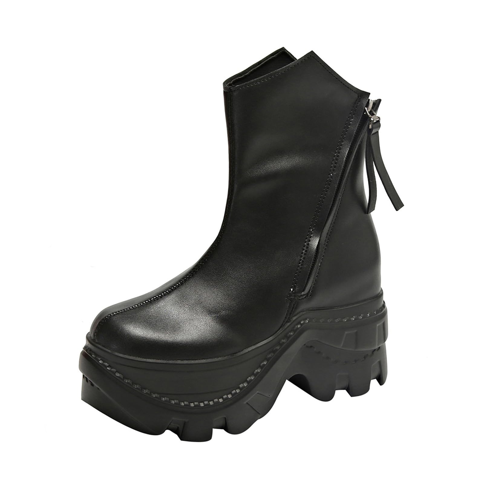 Platform Ankle Boots for Women Side Irregular Zip Up Round Toe Fashion Boot Pure Thick Warm Winter Short